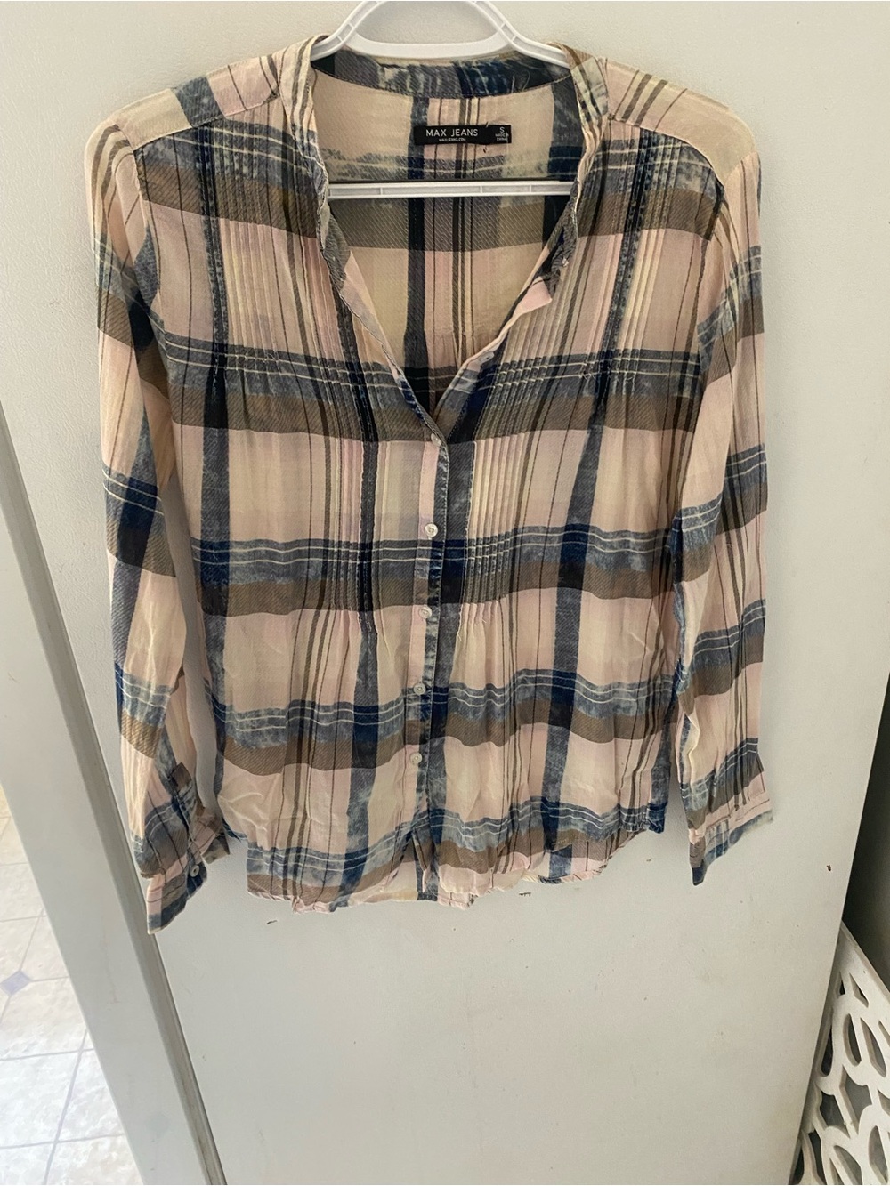 Max Jeans Women's Pink and Blue Plaid Button-Front Top